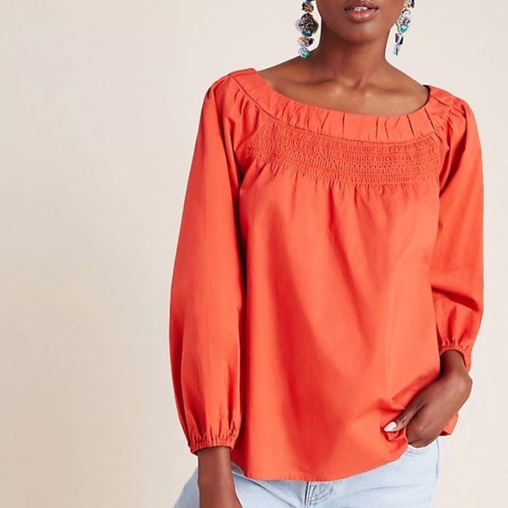 Women's Anthropologie Maeve Jessie Smocked Swing Blouse Size Small S